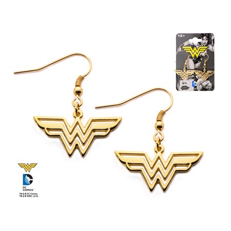 Wonder Woman Gold-plated Steel Dangle Earrings - Click Image to Close